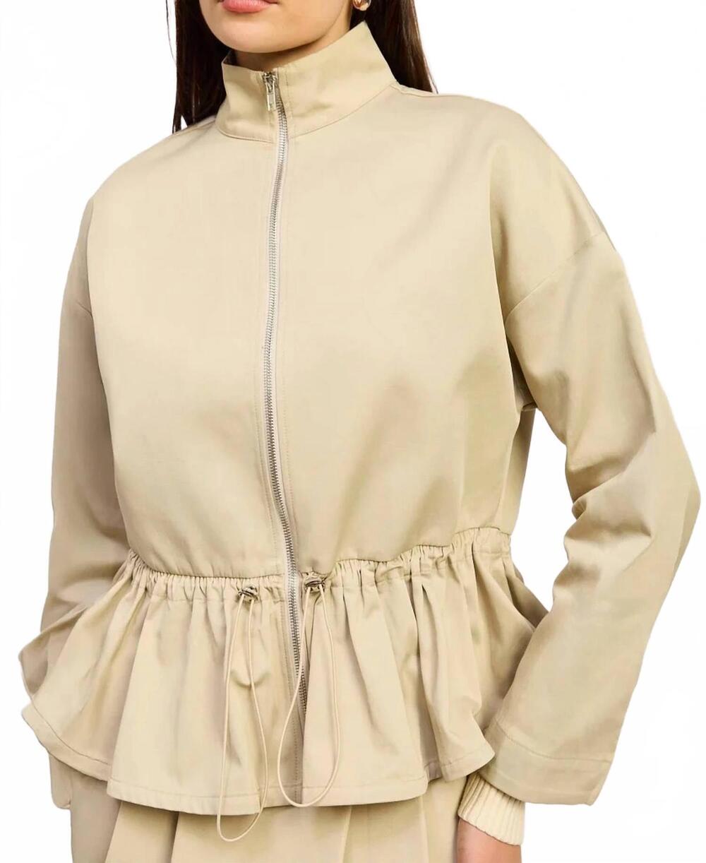 NEW EN SAISON annie peplum bomber jacket in beige navy